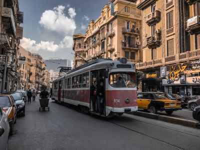 Historic Tram on Raml Station Street, Alexandria Egypt