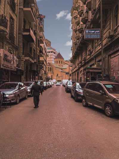 Downtown Cairo Street Scene with Church View