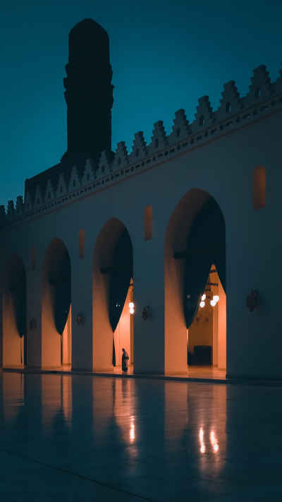 Al-Hakim Mosque Arched Courtyard at Night, Cairo