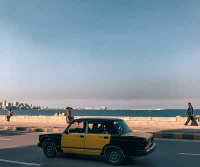 Yellow Taxi on Alexandria Mediterranean Corniche