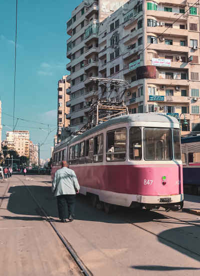 Red Striped Tram (Train) No. 847 at Raml Station, Alexandria
