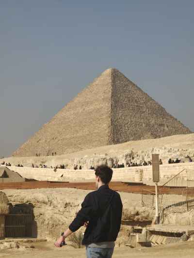 Tourist Standing Before Great Pyramid of Giza
