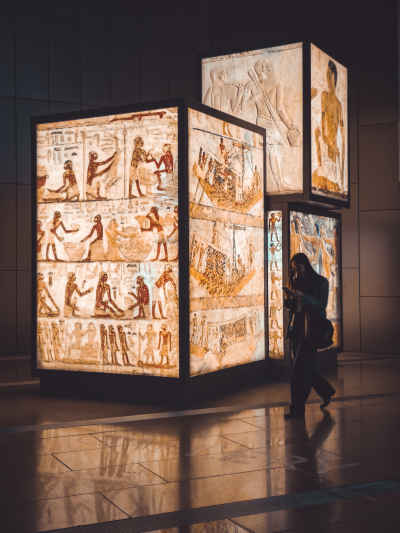Ancient Egyptian Relief Panels Display, Grand Egyptian Museum