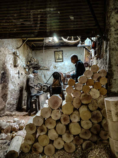 Wood Turner Working in Traditional Cairo Carpentry Workshop