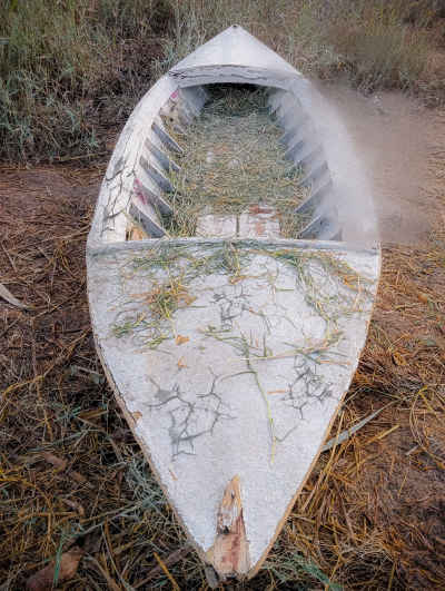 Abandoned Cracked Wooden Boat on Nile Bank, Daqahliya