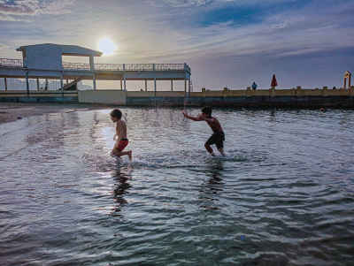 Two Boys Playing in Sea, Private Beach Alexandria