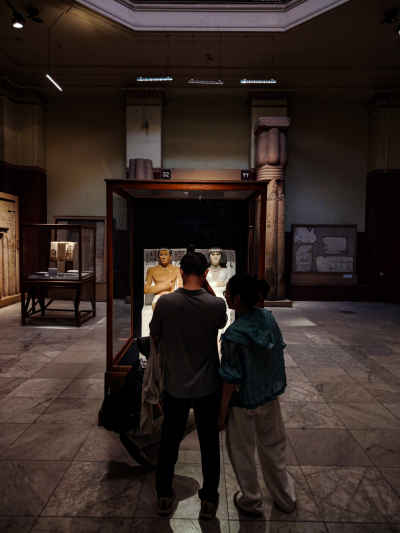 Visitors Viewing Sennefer and Senetnay Statues, Egyptian Museum Cairo