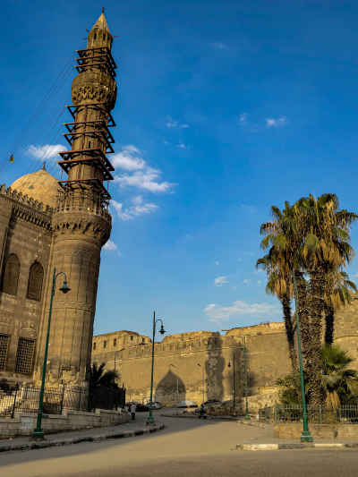 Qaitbay Al-Ramah Mosque Minaret Shadow on Citadel Archives Wall