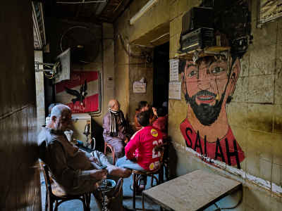 Mohamed Salah Mural in Cairo Traditional Coffeehouse