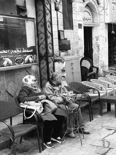 Elderly Egyptian Couple at Street Cafe, Al-Hussein Cairo