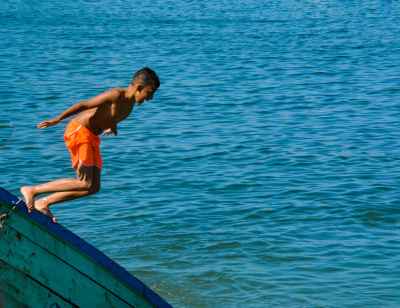 Boy Jumping from Boat into Sea, Alexandria Egypt