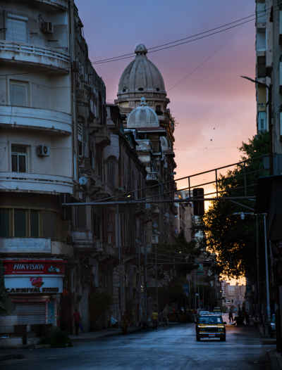 Fouad Street at Sunset, Downtown Alexandria Egypt