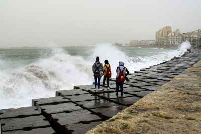 Large Waves Crashing on Alexandria Corniche Seawall