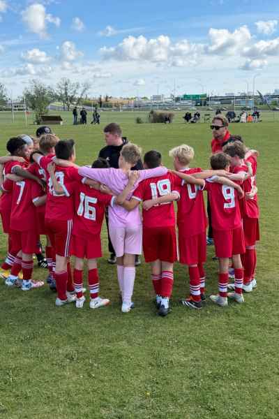 Youth Soccer Team Huddle Before Match Outdoors