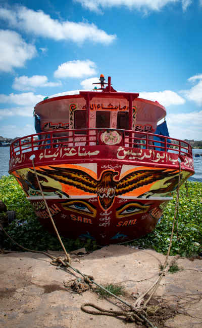 Painted Fishing Boat Moored on Rashid Nile Bank
