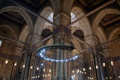 Sultan Hassan Mosque Interior Arches and Chandelier, Cairo
