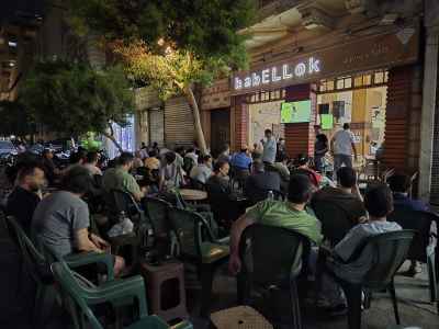 Egyptians Watch Football Match at Street Ahwa (Egyptian Cafe) Night