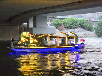 Illuminated Nile Boat Near Sawy Culturewheel, Zamalek