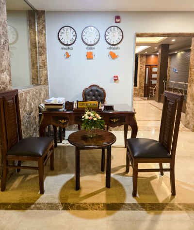 Hotel Reception Lobby with World Clocks, Cairo