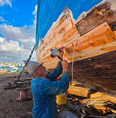 Boat Carpenter Repairing Wooden Hull, Bahri Alexandria