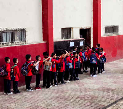 First Grade Students First Day Line Up Cairo School