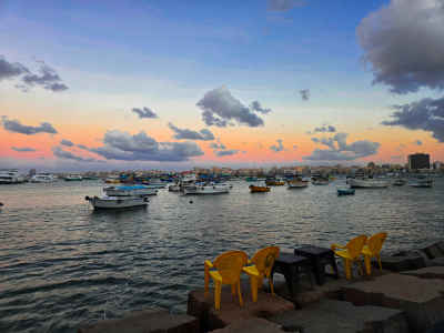 Alexandria Harbor Sunset with Fishing Boats, Bahri