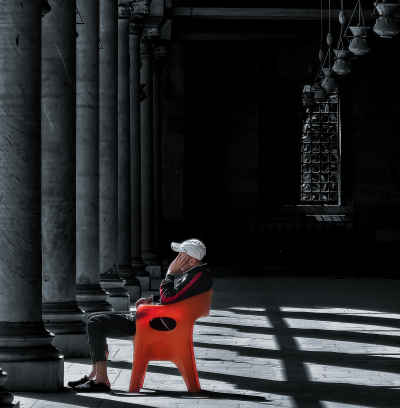 Man Resting at Al-Muayyad Mosque Colonnade, Cairo