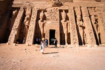 Tourists at Hathor Temple Abu Simbel Aswan Egypt