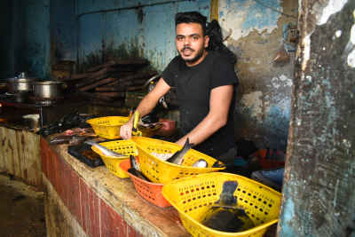 Fish Cleaner Working at Rashid Fish Market