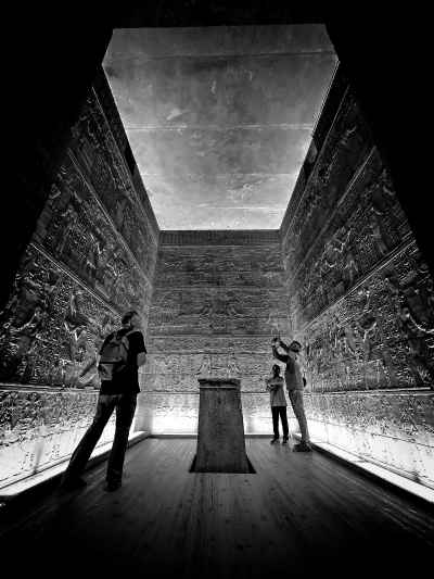 Tourists Inside Philae Temple Ancient Carved Walls Aswan