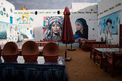 Nubian Open-Air Restaurant with Street Art Murals, Aswan