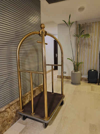 Gold Hotel Luggage Trolley in Hotel Lobby Cairo