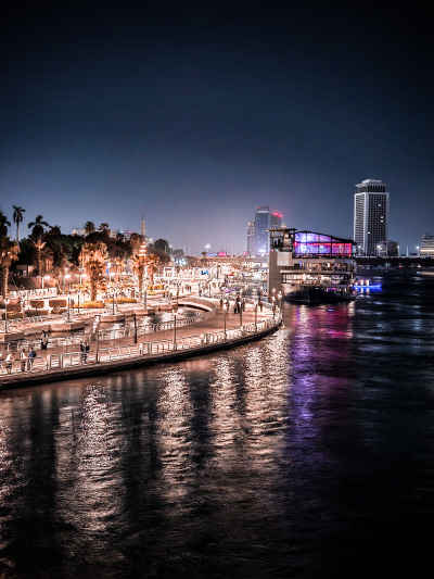Nile Corniche Cairo Waterfront at Night
