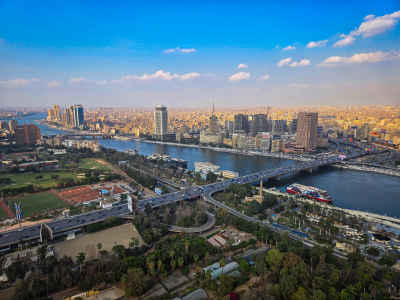 Aerial View of Cairo and Nile River from Cairo Tower