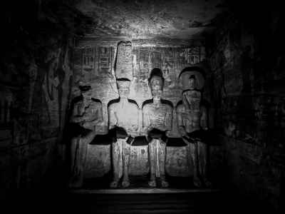 Abu Simbel Inner Sanctuary Statues Black and White