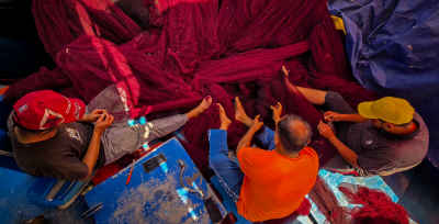 Fishermen Repairing Fishing Nets, Rashid Fish Market