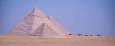 Giza Pyramids with Camel Caravan, Egypt