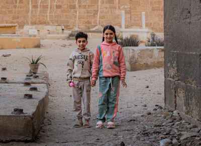 Children Playing in Sahara Al-Mamalik Cemetery District Cairo