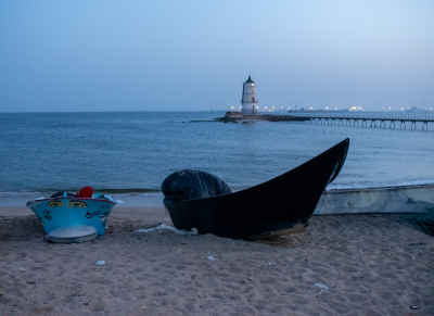 El Max Lighthouse and Sea, Alexandria at Dusk