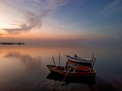 Wooden Fishing Boats at Sunset, Lake Qarun Fayyum