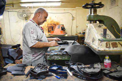 Leather Craftsman Working in Al-Gamaliya Workshop, Cairo