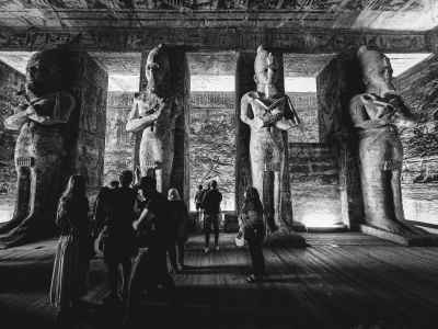 Tourists Inside Abu Simbel Temple Ramesses II Statues