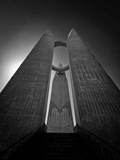Aswan Friendship Monument Low Angle Black and White