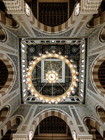 Ornate Ceiling and Chandelier, Sayeda Zeinab Mosque Cairo