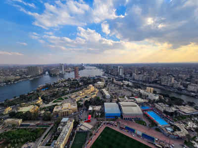 Aerial View of Cairo and Nile River from Cairo Tower