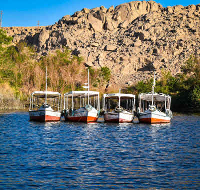 Traditional Felucca Boats on Nile River, Aswan