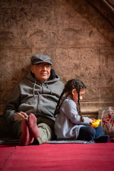 Grandfather and Granddaughter at Sultan Hassan Mosque Cairo