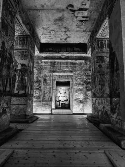Abu Simbel Temple Interior Black and White Corridor