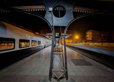 Egyptian Train Station Platform at Night, Cairo