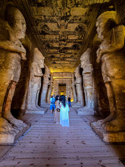 Tourists Inside Abu Simbel Great Temple Hypostyle Hall